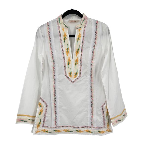 Tory Burch Tops - Tory Burch Top embellished ribbon embroidered tunic white size 6